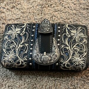 Montana West Black and Silver Embroidered Wallet